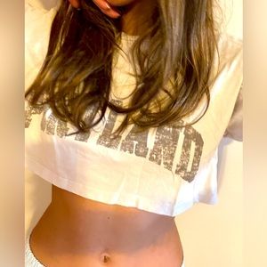 Cute Garage cropped tee, Avery top, beige, Portland lettering